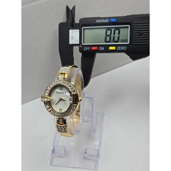 Elgin EG400 124 VJ21 Gold Tone Crystal Quartz Ladies Watch New Battery Vintage - Picture 6 of 11
